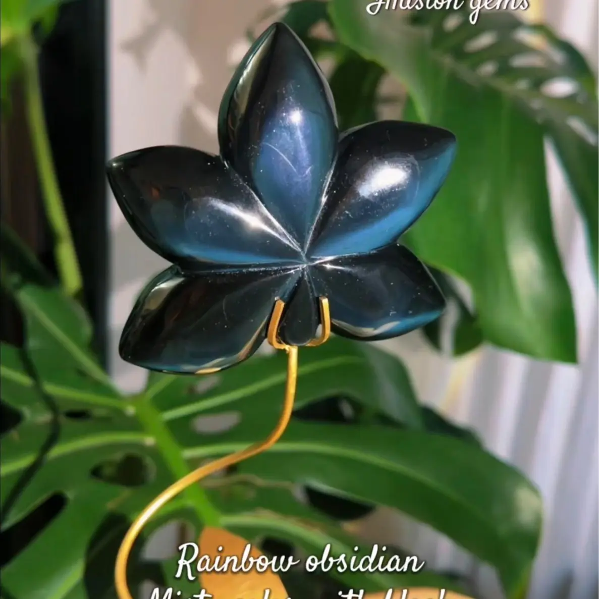 super unique Rainbow black Obsidian flower Set