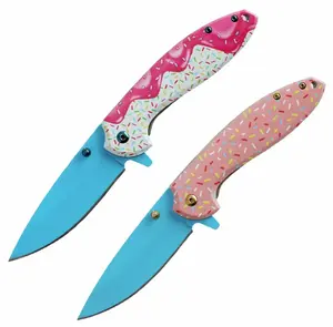 Tactical 2pc 7.5 Inch pink decorative pocket knife,camping tool folding knife for skinning,fishing,camping,hiking Folding Survival Knife Stainless Steel Outdoor Electric Bicycle with Hydraulic Brakes Portable