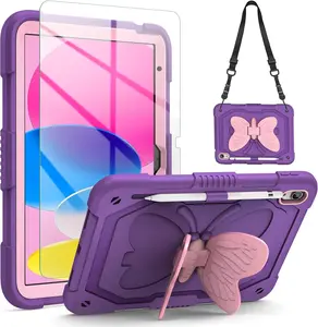 for iPad 10th Generation Case for  Girls 2022 10.9 Inch for iPad A16 Case 11th Generation 2025 with Screen Protector  Strap Butterfly Wings Stand Pencil Holder Rugged Cover-Purple