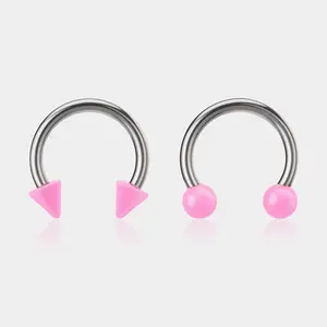 Oufer 16G Pink Internally Threaded Titanium CBR Septum Ring Daith Helix Earrings