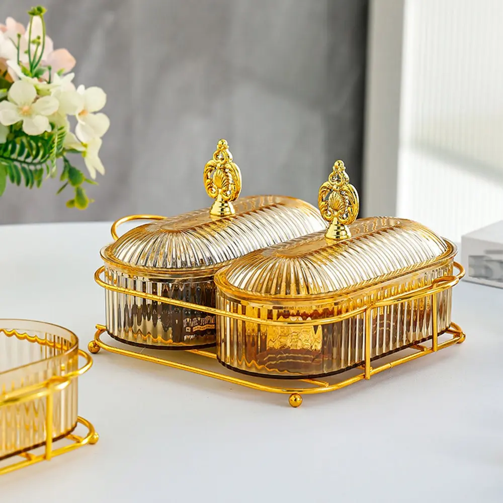 Dried Fruit Plate Snack Plates with Lid Sturdy Home Decorative Serving Tray Nuts Platter for Cookies Cupcake Nuts Living Room Party Dish Dessert Serving Trays Golden