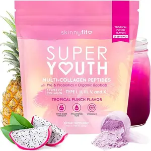 Super Youth Collagen for Women – Multi Collagen Peptides Powder with Probiotics, Fiber & Hyaluronic Acid, Non-GMO, Gluten-Free, Sugar-Free, Tropical Punch, 28 Servings