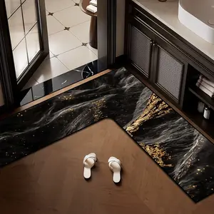 1pc Kitchen L-Shaped Large Size Mat, Diatomite Print Non-Slip Restaurant Bath Mat, Marble Pattern, Indoor Decor, Kitchen Accessory