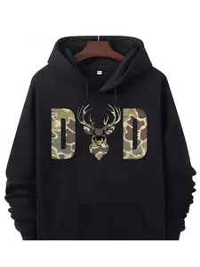Men's Camo Dad Hunting Hoodie, Soft Zip Design, Deer and Dad Pattern, Normal Fit with Pockets, Father's Day Gift Choice, Casual Hoodie Jacket