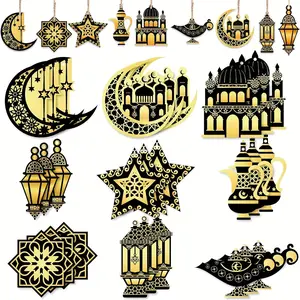 27 Pcs Ramadan Ornaments, Wooden Eid Mubarak Decorations, Moon Star Hanging Xmas Ornament, Eid Al Fitr Wall Decor, Moon And Star Motifs, Home Decor Ornament