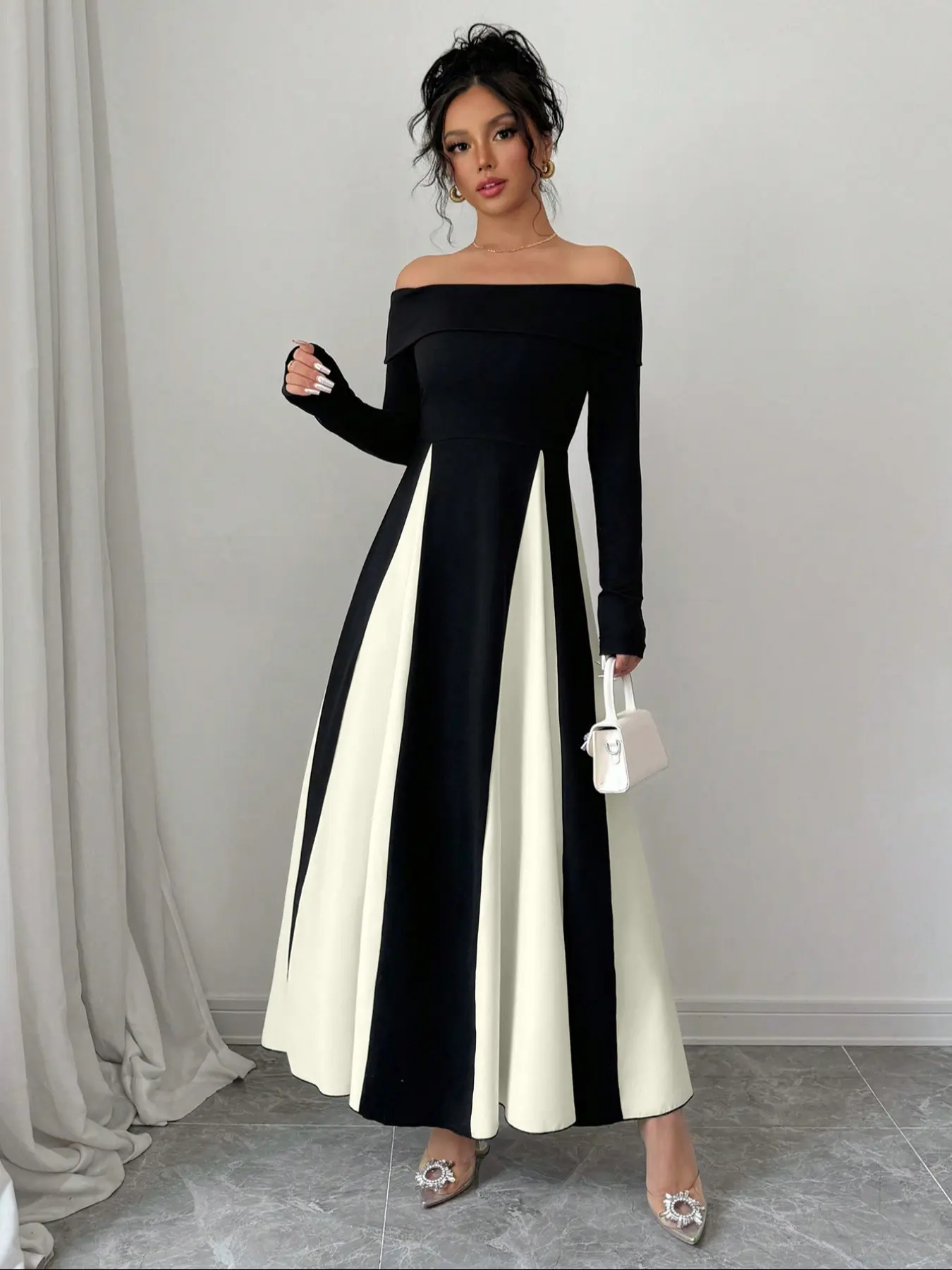 Women's Colorblock Off Shoulder Long Sleeve Dress, Elegant A Line Dress for Party Holiday Wedding Guest Gown, Chic Ladies Spring & Fall Clothes Valentine's Day, Gift, Elegant Dresses - TikTok Shop Women's Colorblock Off Shoulder Long Sleeve Dress, Elegant A Line Dress for Party Holiday Wedding Guest Gown, Chic Ladies Spring & Fall Clothes Valentine's Day, Gift, Elegant Dresses - TikTok Shop