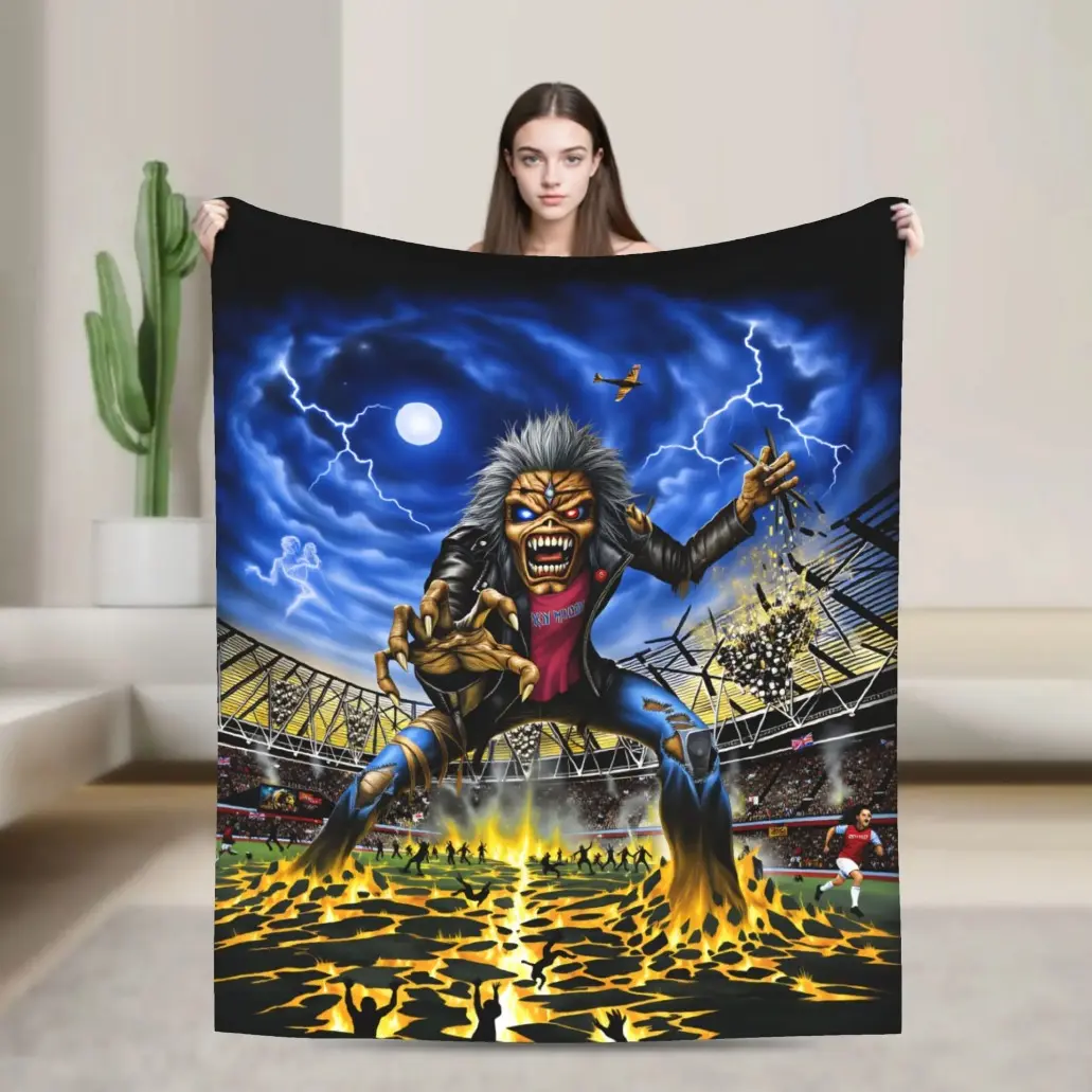 Iron Maidens Velvet Flannel Blanket - Classic Geometric Print, Velvet Fabric, Warm, Lightweight, Durable, Comfortable Throw for Bedroom, Office, Sofa Bed Cover