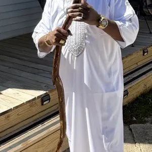 Men’s Moroccan Thobe, Embroidered Muslim Kaftan with Pockets, Half Sleeve Islamic Robe for Daily Wear & Special Occasions Summer Party Casual Maxi
