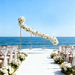 8ft x 12ft Curved Wave Wedding Arch Backdrop Stand Gold – Left Side Heavy-Duty Metal Frame with Round Bases for Balloon & Floral Décor
