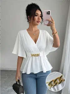 Elegant V-Neck Women's Fashion Top, Perfect for Dates, Office Commute, Stylish Ladies' Blouse, Versatile and Chic Design