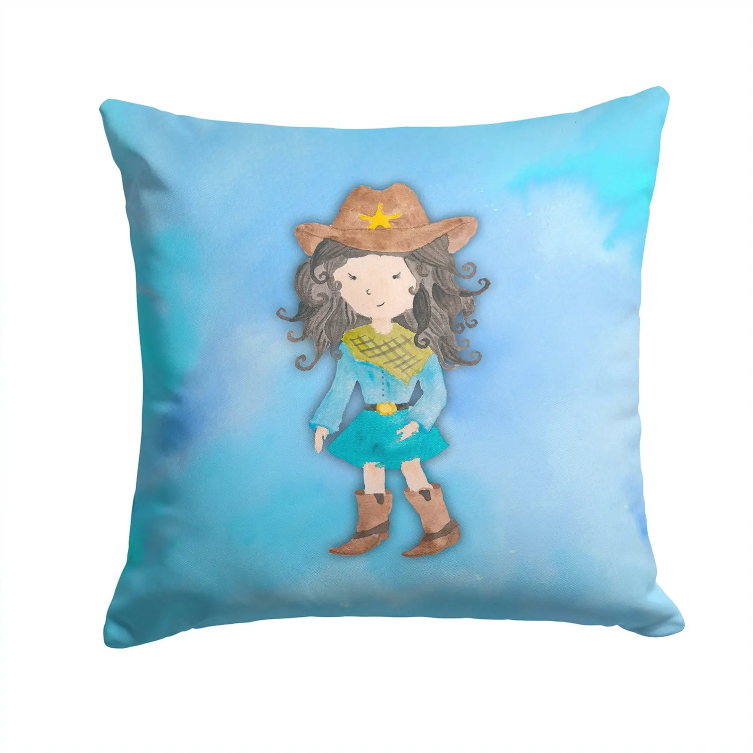 Cowgirl Watercolor Decorative Throw Pillow 14x14 Indoor Outdoor Accent Cushion, Fabric Cover with Insert for Sofa, Bed, Porch & Living Room