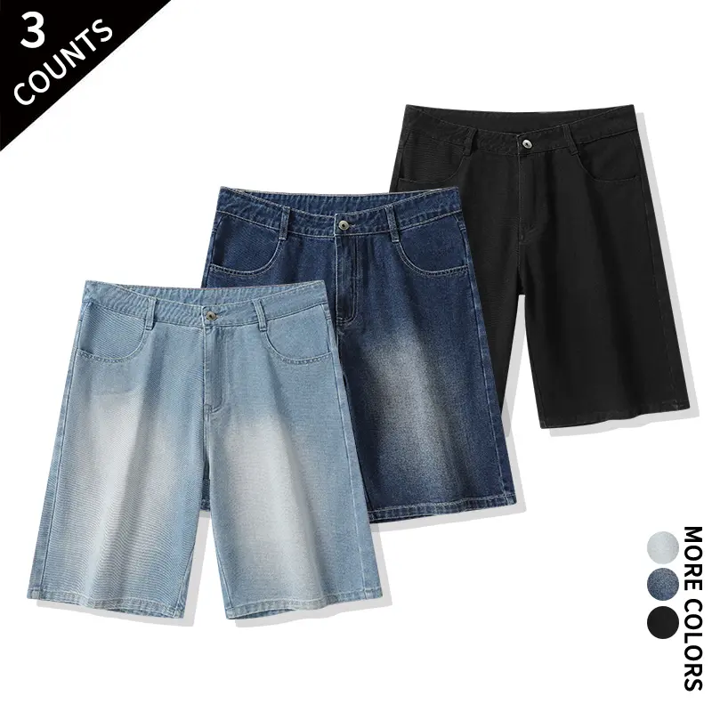 Set of 3 vintage distressed denim mid-length shorts — high-street edgy style that flatters curves; perfect for camping, shopping, and going out—guaranteed head-turning looks. Set of 3 vintage distressed denim mid-length shorts — high-street edgy style that flatters curves; perfect for camping, shopping, and going out—guaranteed head-turning looks.