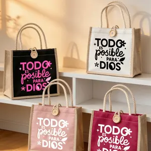 Linen Handbag with Inspirational Quote, Simple Fashionable Shopping Bag, Portable Foldable Storage Bag, Large Capacity Shoulder Bag