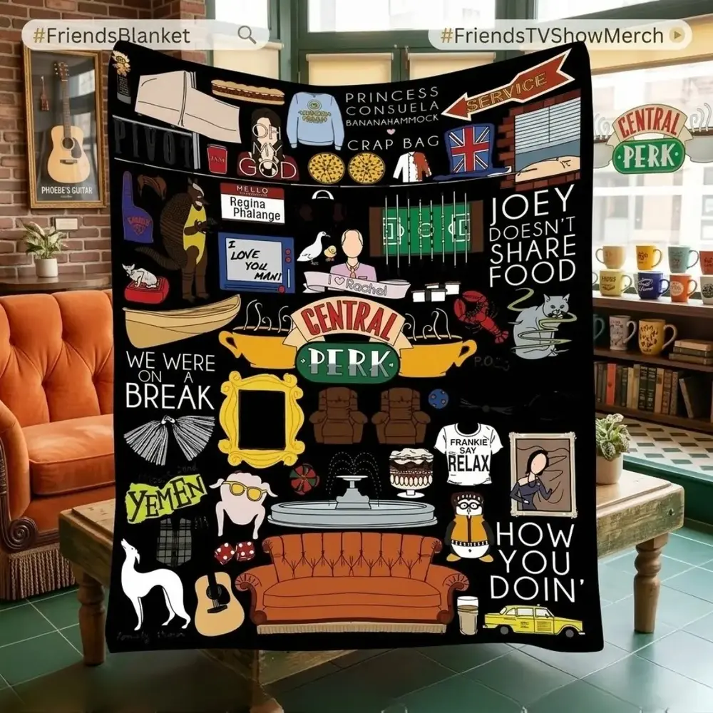 Friends TV Show Flannel Throw Blanket - Modern, Multi-Size, Friends Icons, Central Perk Coffee, Iconic Quotes, Fade-Resistant, Soft Cozy for Couch & Bed, 90s Retro Nostalgia Decor, Gift for Fans
