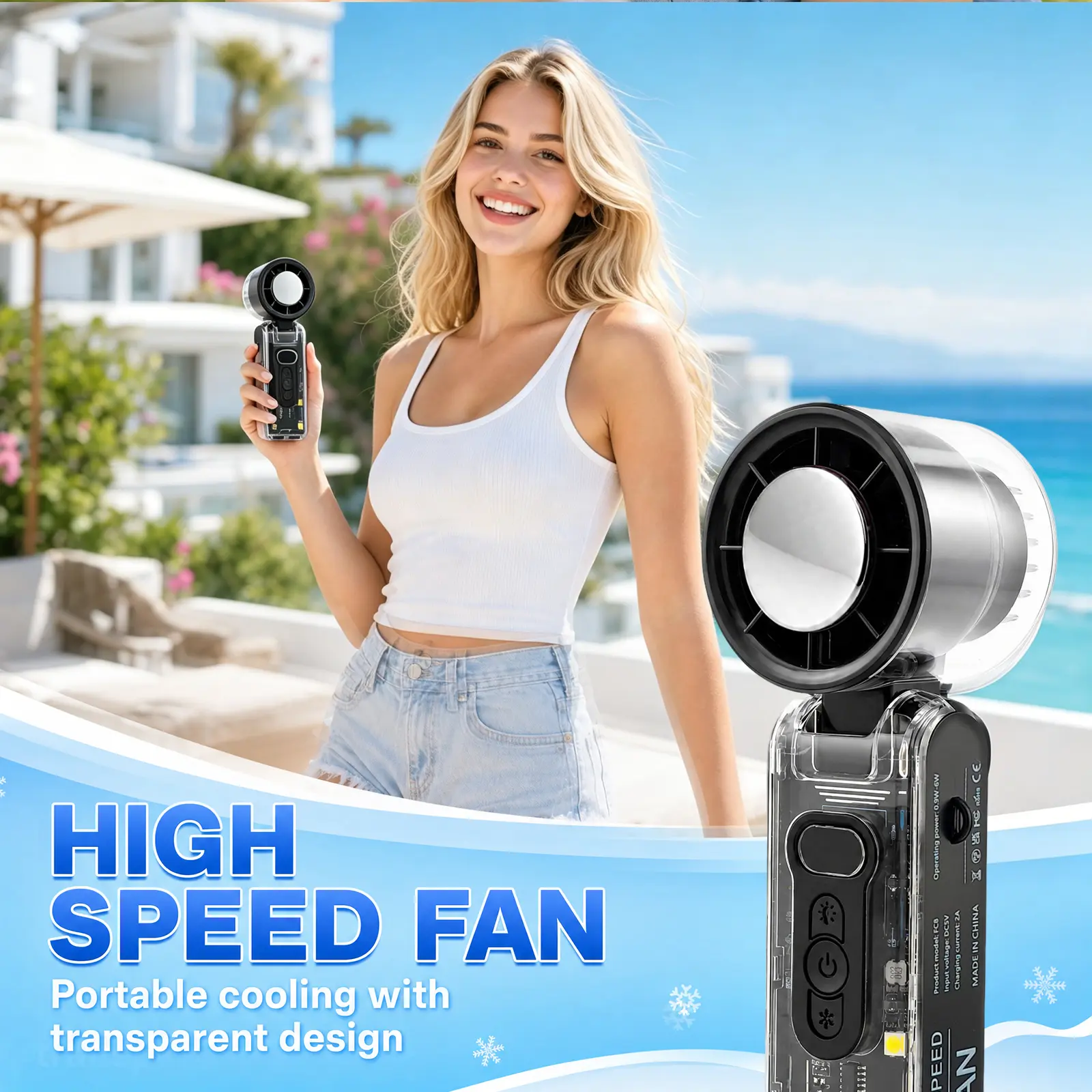Handheld Ice Cooler Fan – Compact Rechargeable Breeze for Beach, Travel & Makeup
