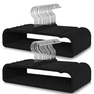 Superior Non-Slip Soft Hangers - Slim Space-Saving Closet Organizer - 360° Rotatable Silver Hook - Multi-Purpose for Pants, Coats, Shirts & Accessories - 50 Pack - Black