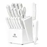 NULAS 15-Piece High Carbon Stainless Steel Self-Sharpen Edge Kitchen Knife Block Set - Durable, Non-Slip SS+ABS Ergonomic Handle, Built-In Sharpener, Dishwasher Safe White Slicer, Storage Solution for Cutting Kitchenware (Less Buying Option)
