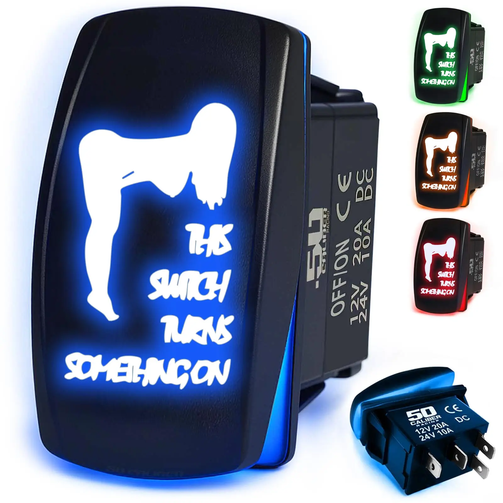 50 Caliber Racing Illuminated On/Off Rocker Switch 12V 20A LED Backlit for UTV Auto Boat Marine IP66 Waterproof Dual LED Lights