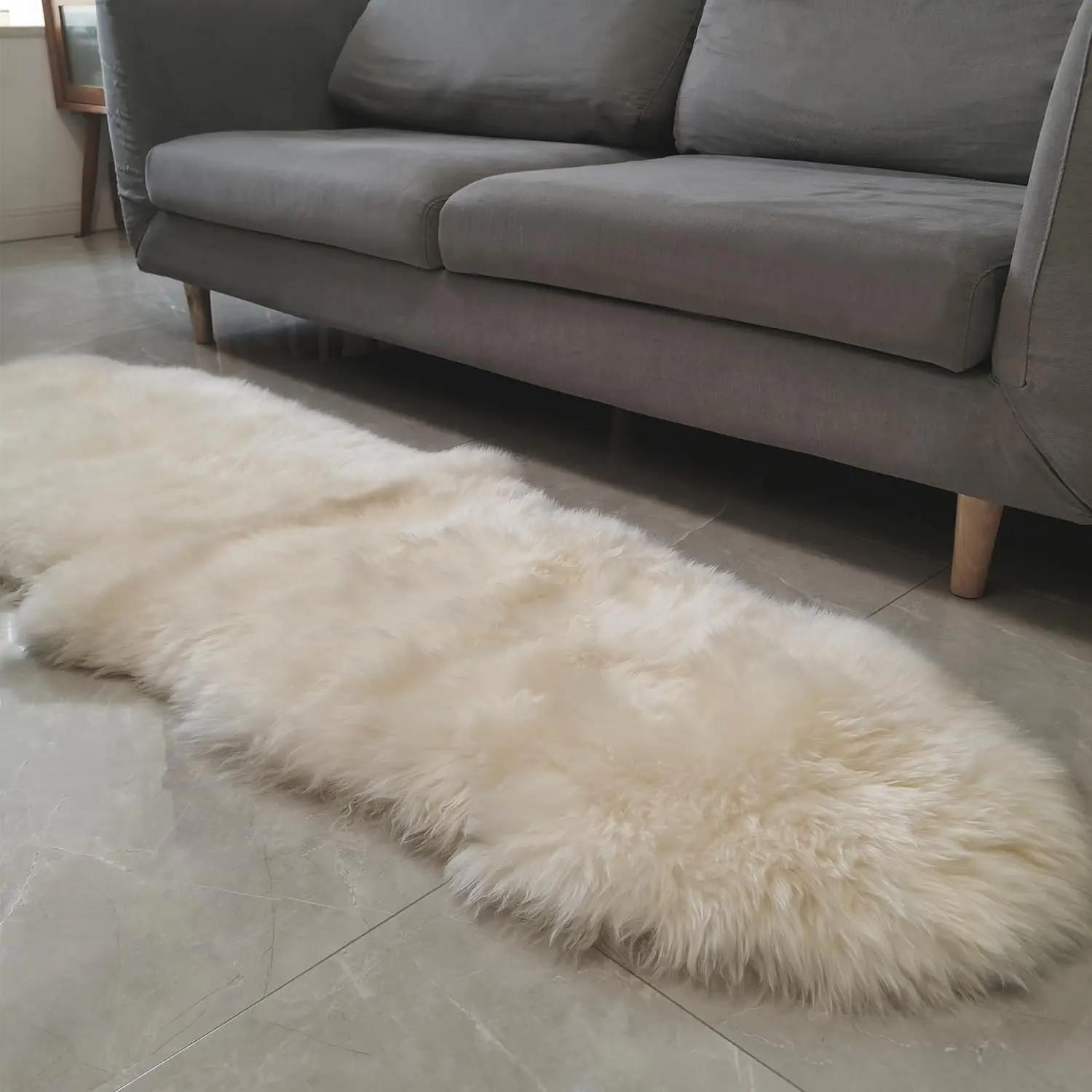 Genuine Australian Sheepskin Rug, Real Lambskin Area Rug, 2x6 ft Double Pelt, Natural White