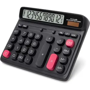 Desktop Calculator with  LCD Display, 12-Digit Dual Power Solar &  Calculator, Big Button Office Calculator for Accounting, , School & Business Use (Black)