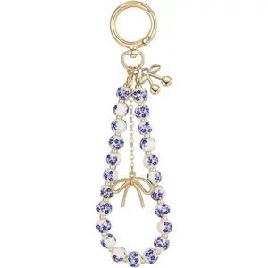 Cherry Keychain Wristlet Bag Charms for Women,Beaded Bow Keychain Wristlet Key Ring Bracelet Car Key Chain for Women