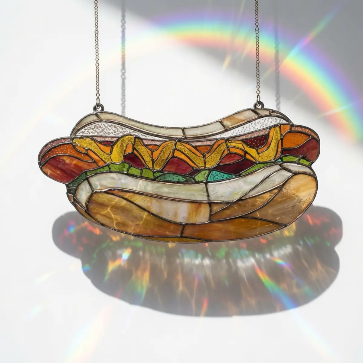 Hot Dog Acrylic Suncatcher, Fun Food Window Hanging Ornament, Colorful Stained Glass Style Kitchen Decor, Unique Gift for Food Lovers, Hologram Hot Dog SunCatcher, Cute Meme Fast Food Art Gift, Funny Home Decor For Mom, Dad, Friends