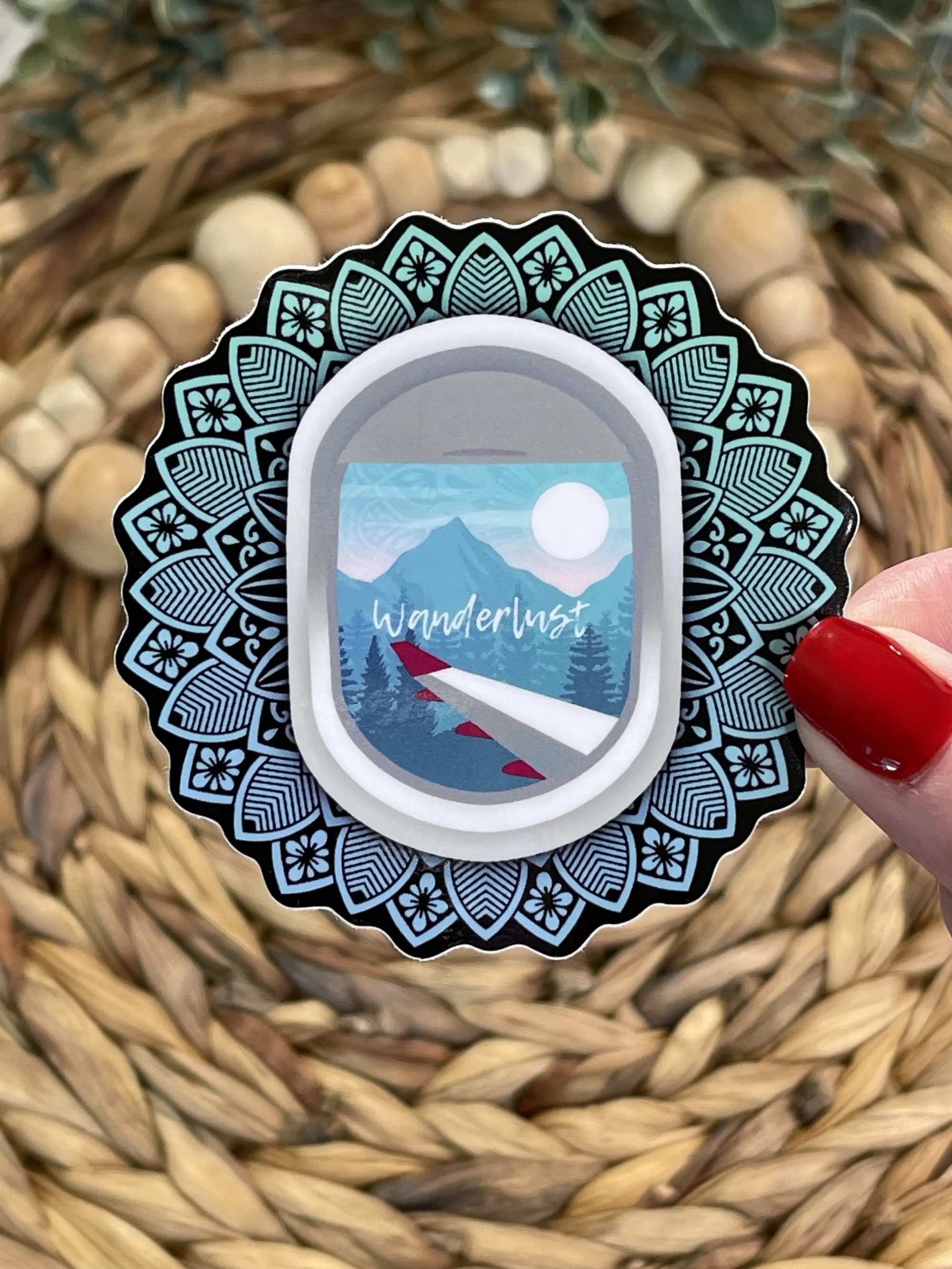 Wanderlust Sticker, Sunset Airplane Window Sticker, Travel Lover Sticker, Travel Enthusiast Waterproof Sticker, Aesthetic Airplane Sunset