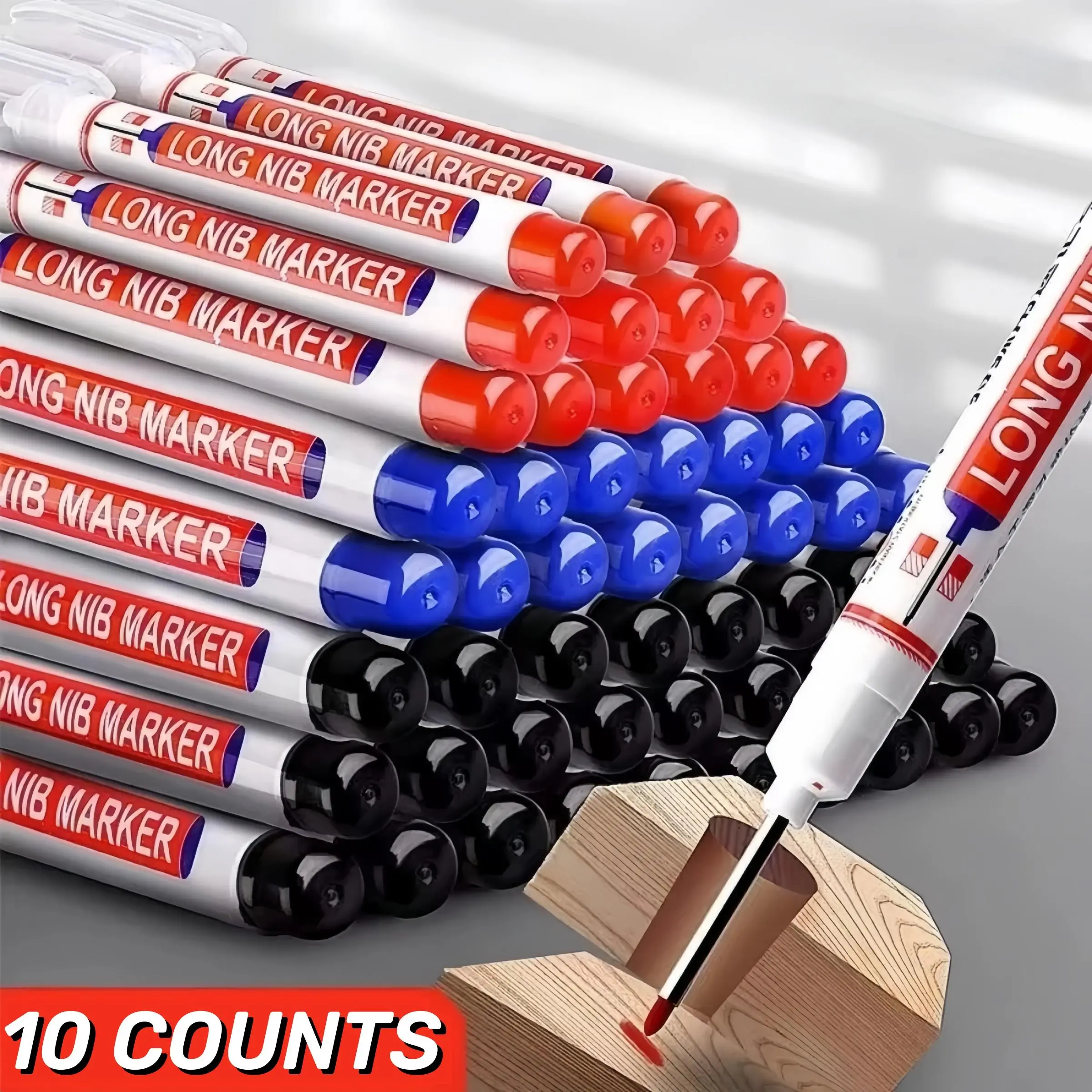 Long Marker Pen, 10pcs/set Long Nib Waterproof Marker Pen, Multipurpose Deep Hole Marker Pen for metallic, Ceramic, Glass, Leather, Film