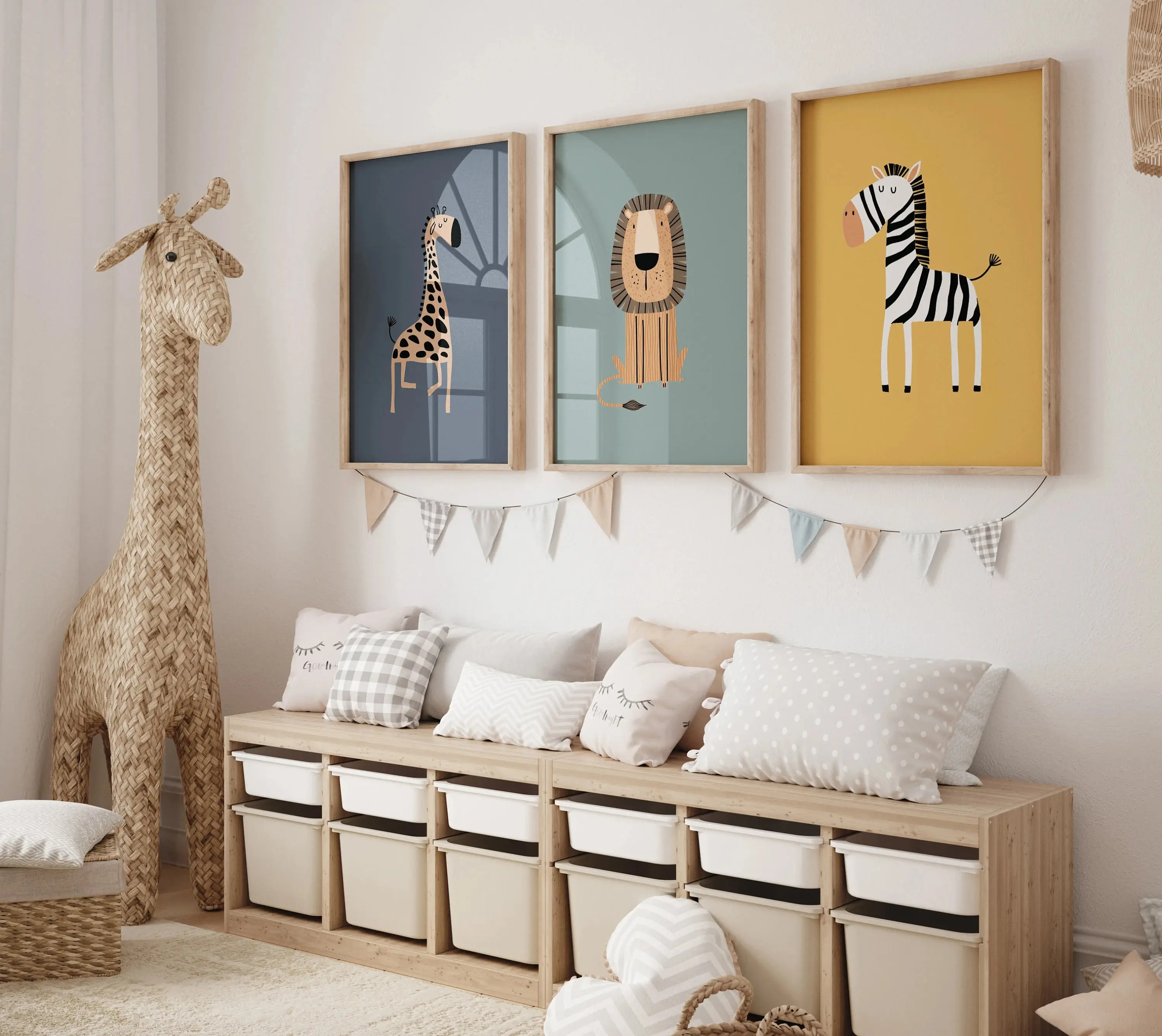 Safari Animal Nursery Prints, Boho Jungle Wall Art Set of 3, Cute Baby Room Decor, Neutral Nursery Wall Decor, Kids Room Animal Art