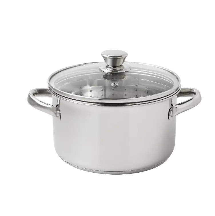 PureCook 4-Quart Stainless Steel Steamer Pot with Glass Lid – Induction Compatible & Dishwasher Safe for Veggies & Fish