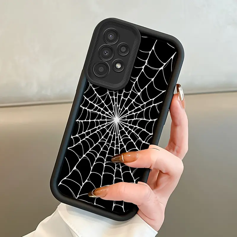 Retro Artistic Phone Case with White Striped Spider Web Design for Samsung Galaxy S26 S25 S24 S23 S22 S21 Fe Plus Ultra A13 A14 A15 A16 A17 A33 A34 A35 A36 A52 A53 A54 Note20, Durable And Shockproof, Stylish Design, TPU Protective Cover.