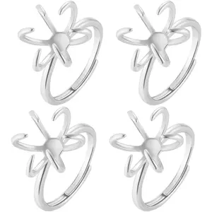 1 Box 4 count Prong Ring Settings  Ring Bases 925 Sterling  Plated Brass Bead Stone Blank Adjustable Finger 6 Claw Ring Findings for  Making Rings Supplies DIY Crafting