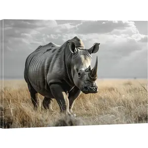 Framed African Buffalo Wall Art 16x24 Inch Wildlife Canvas Print of Cow on the Savannah Safari Animal Wall Decor for Living Room Bedroom Office Rustic Style (Rhinoceros, 36L*24W)