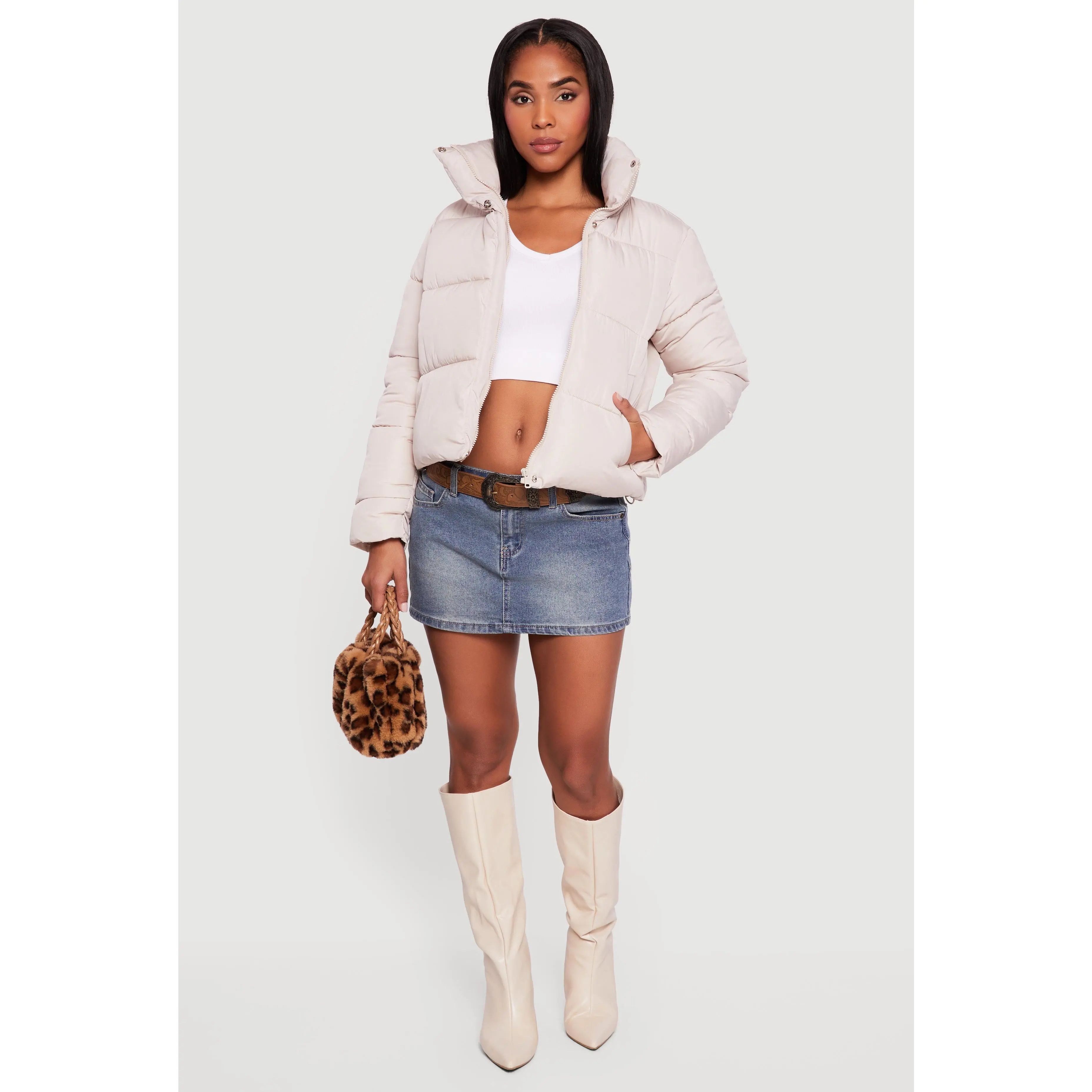 Almost Famous Mock Neck Zip Front Puffer Jacket