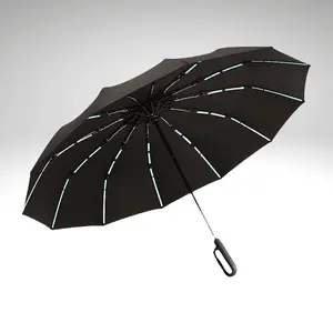 60-Rib Double Layer Reinforced Foldable Automatic Umbrella with Loop Buckle, Sun-protection Folding Umbrella for Men & Women, Portable Foldable Rain & Sun Parasol Umbrella, Windproof & Waterproof, Suitable for Rainy Days Outdoor Travel, Household Items
