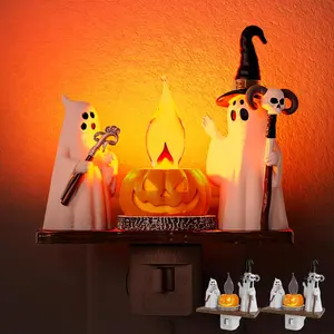 Ghost Campfire Night light[2 Pack], Flickering Night Lights Plug into Wall, Cute Halloween Night Light for , Plug in Ghost Nightlight with 360 Rotatable for Halloween Decorations Party