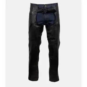Premium Biker Black Leather Chaps with Cloak Style Pockets