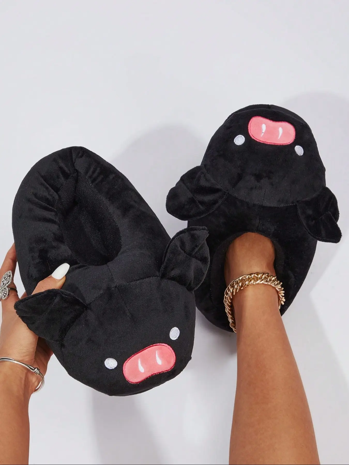 Women's Cute Cartoon Pig Design Plush Slippers Polyester Fiber, Casual Soft Comfortable Fluffy Home Slippers, Fuzzy House Shoes, Warm Fuzzy House Slippers, Warm Slippers for Indoor & Outdoor Use for Fall & Winter, Footwear