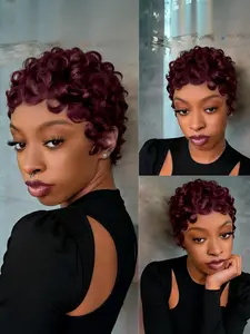 PIXIE CUT Short Natural Curly Pixie Wig, 150% Density Human Hair Wigs for Women, Daily Party Cosplay Use, Machine Made