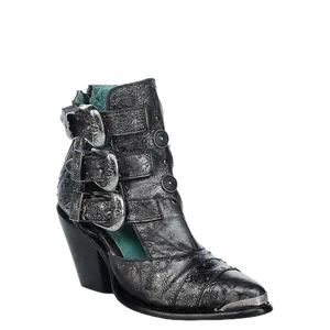 Corral Ladies Straps & Studs Silver & Black Pointed Toe Booties Z2030