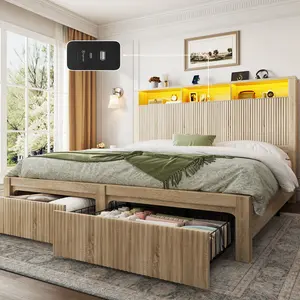Bed Frame with Storage Headboard & USB Charging Station Noise Free No Box Spring Needed Easy Assembly Stabilized Support Silent Convenient Connected