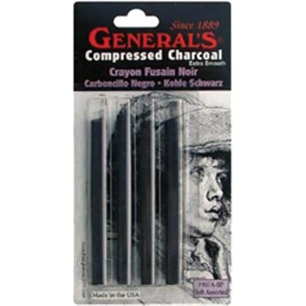 212 MAIN 412342 Compressed Charcoal Sticks & Charcoal Pencils - 4-Pkg Black Soft Assorted Set, Extra Smooth High Quality Materials, Art Craft Supplies for Office Stationery Needs