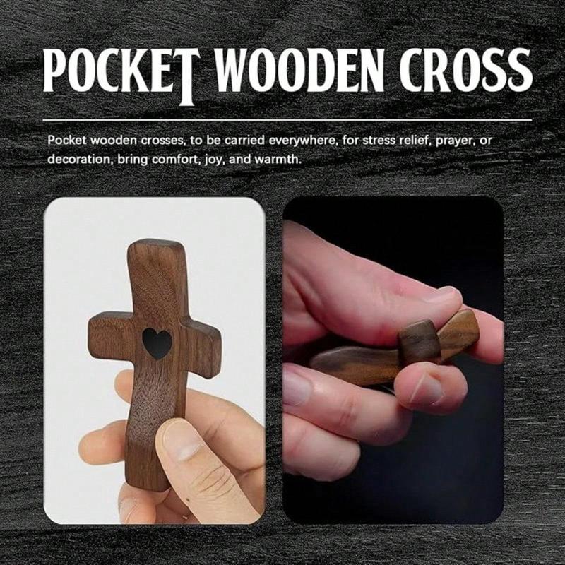 20pcs Cross My Heart/Wooden Cross, Wood Comfort Stress Relief Cross, Prayer Cross for Hand, Pocket Cross Christian & Easter Gift