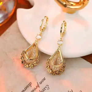 Gold Mesh Water Drop Earrings 14K Gold Plated Elegant Long Drop Design, Chic Statement Jewelry Fashion Earrings for Women DZEH3473