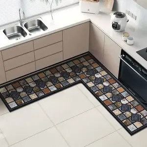 Home kitchen carpet large size diatom mud printed floor mat L-shaped diatom mud bathroom absorbent mat restaurant non-slip mat Durable Decorative Mat Water Absorbent Rug