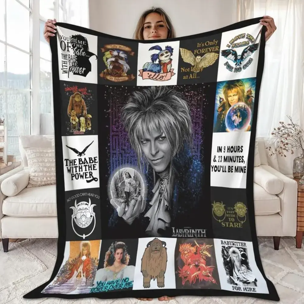 Labyrinth Movie Fleece Blanket, 1986 Retro Film Labyrinth Jareth Vintage Throw Blanket, Classic Fantasy Christmas Gifts Perfect for Use on a Camping Sofa Bed Or in an Office Setting, Ideal for All Seasons As a Gift, Soft Plush Bedding