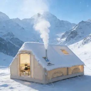 SENLEETO 129 sq ft 2-Story Inflatable Cabin Tent — Luxury Waterproof Air Tent with AC Outlet, Stove Jack, Mesh Skylight & Curtains, Portable Glamping Shelter for 8–10 Campers