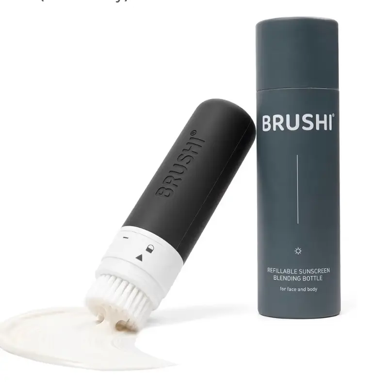 BRUSHI - SLATE GRAY - The First Refillable Sunscreen Applicator - 2-in-1 Bottle & Brush Tool, The Only Applicator with Soft Blending Bristles, Squeezey Silicone Bottle for Mess-Free Sunscreen Application. Patent No. US117824302B1