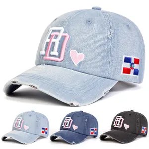 Vintage Distressed Denim Baseball Cap for Men & Women, Classic Letter Embroidered Hat with Adjustable Strap for Outdoors 56-60cm, Classic Baseball Cap