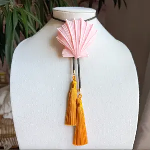 Shell Bolo Blush Pink with Moss Green & Golden Yellow